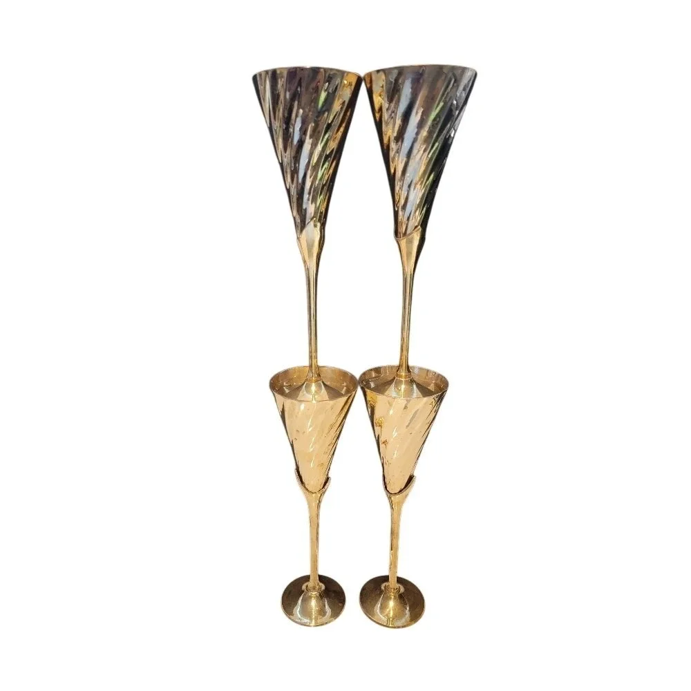 Vintage Brass Champagne Flutes Set of 4 Celebration Toasting New Year 